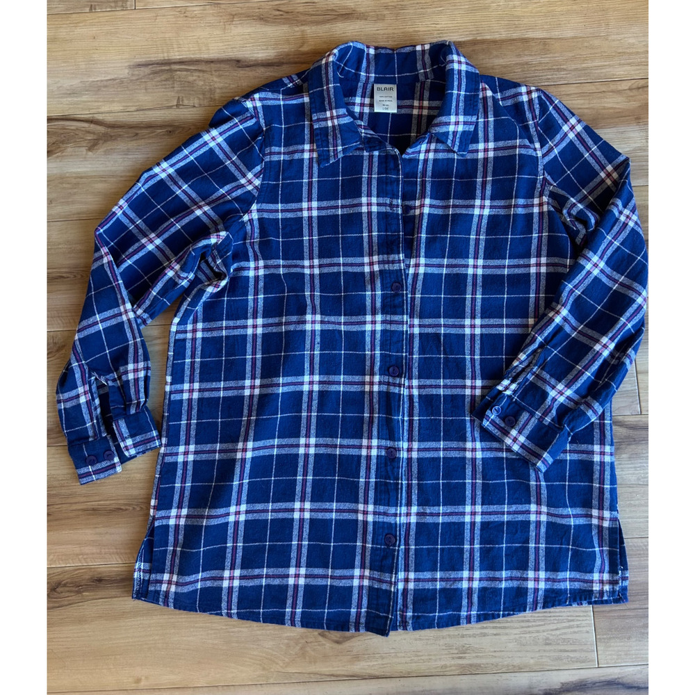 Blair Plaid Flannel Shirt Large Blue/Pink/White Made in India Vintage-Inspired